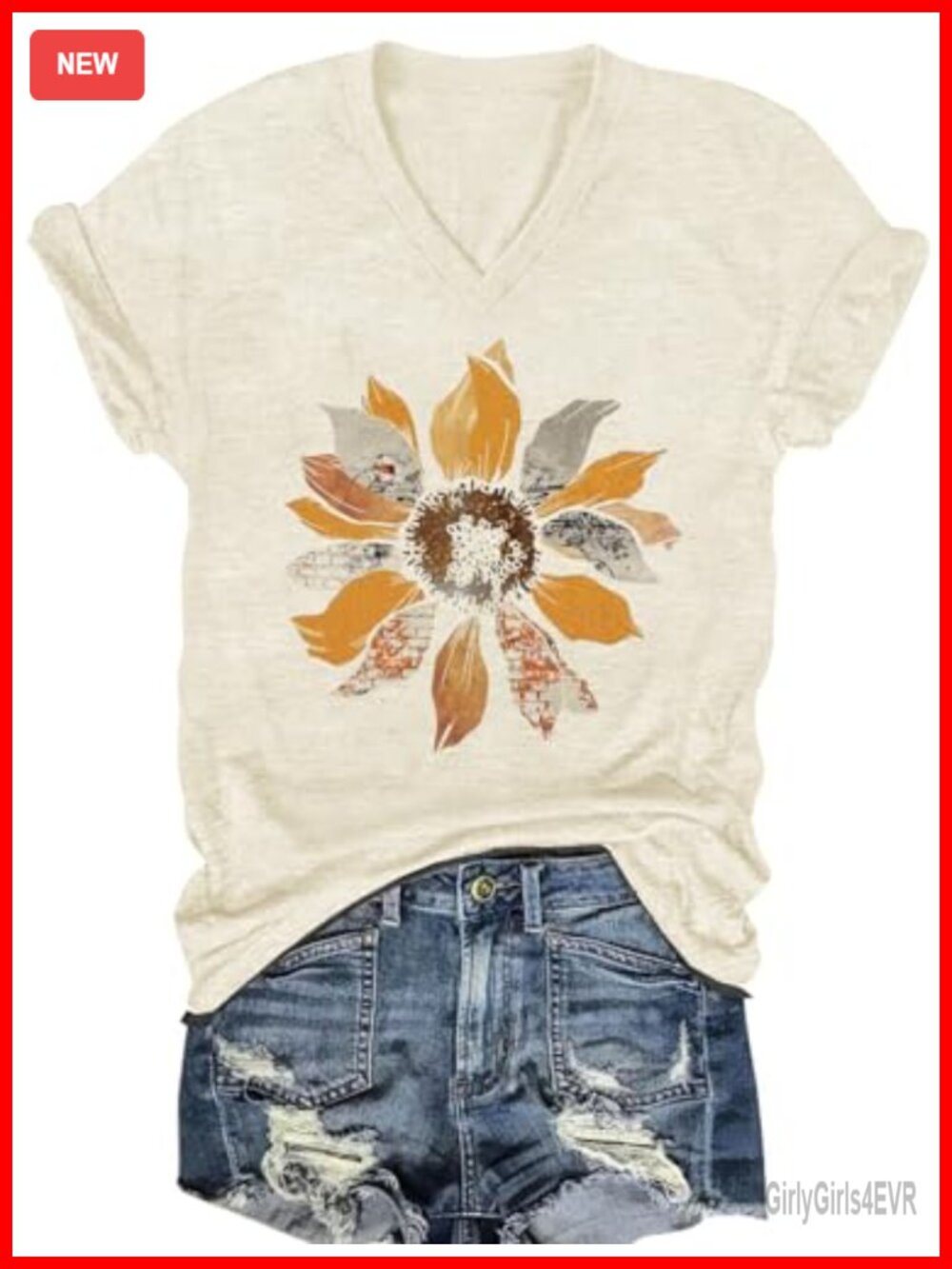 Women's V-Neck Wildflower Graphic Tee Casual Summer T-Shirt